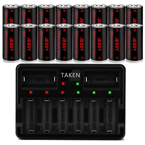CR123A Rechargeable Batteries 16 Pack with Charger, Rechargeable