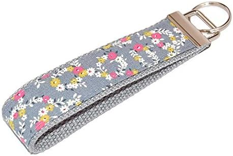 Flower Strings Keychain Grey Pink Fabric Color Key Fob