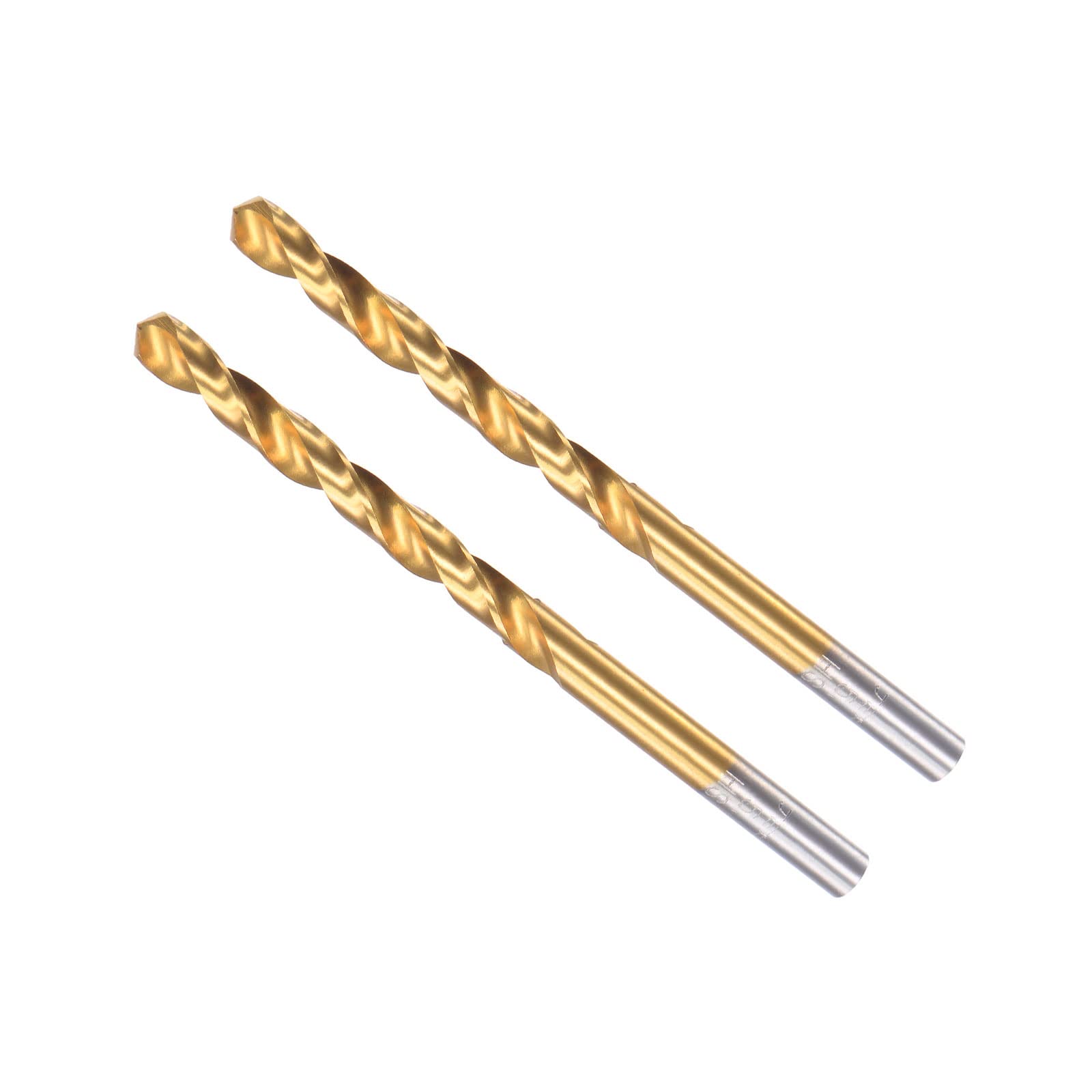 CoCud Twist Drill Bits, 5.3mm Drilling Diameter, Titanium Coated High Speed Steel 6542 Straight Round Shank - (Applications: for Stainless Steel Alloy Metal), 2-Pieces