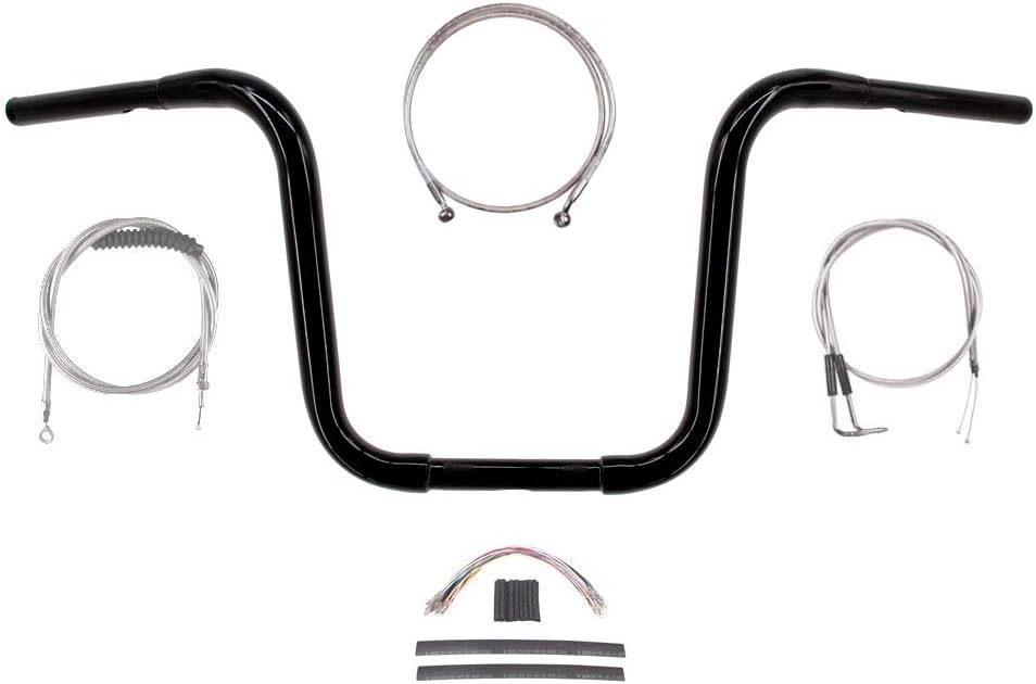 Hill Country Customs 1 1/4" Black Narrow 12" Ape Hanger Handlebar Kit for 1996-2005 Harley-Davidson Dyna models - BSC-11412GBN-DY05