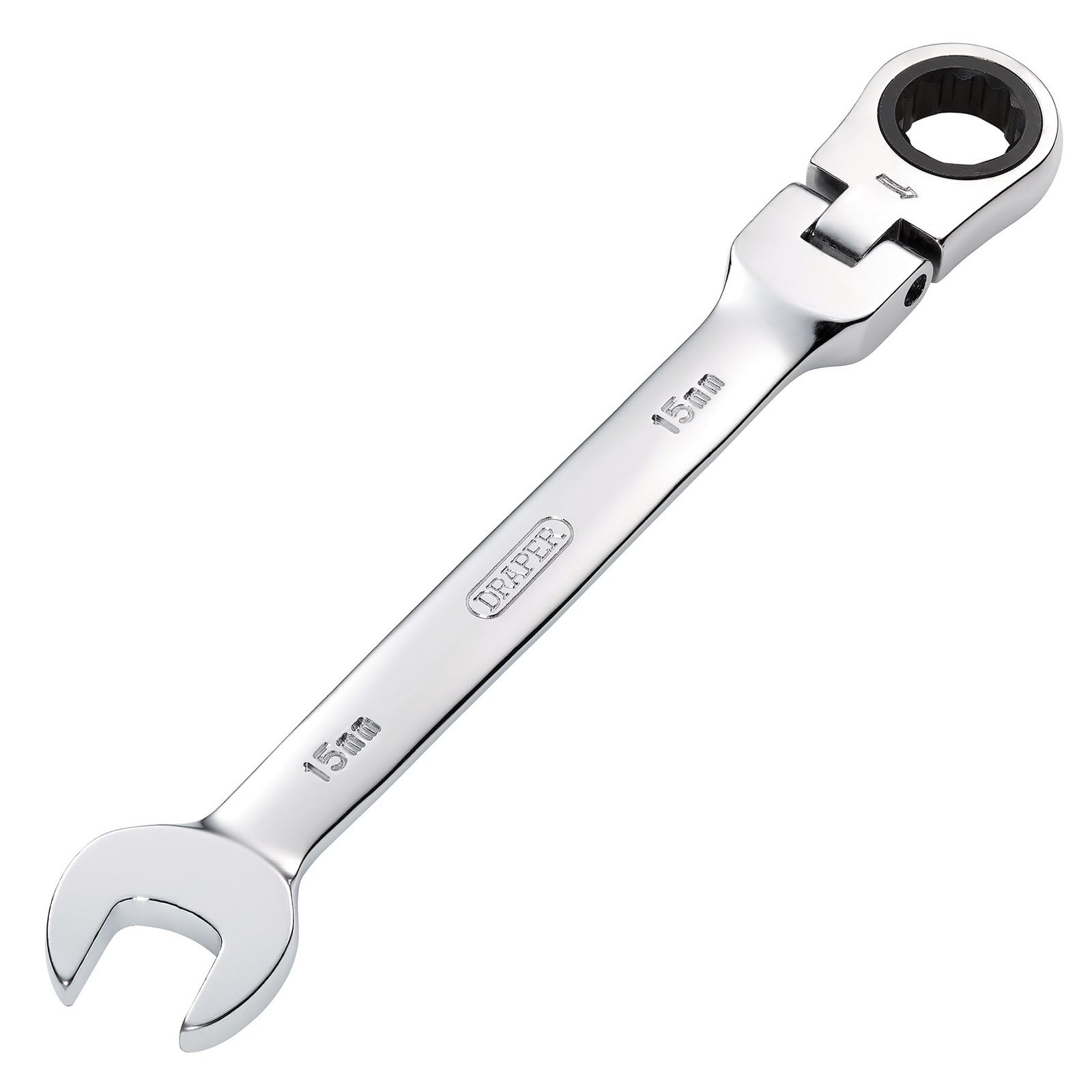 Draper 52017 Hi-Torq Metric Flexible Head Ratcheting Combination Spanner, 15mm