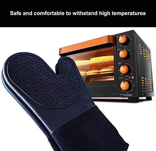 Extra Long Professional Silicone Oven Mitt with Quilted Liner, Heat Flame and Steam Resistant waterproof with Non-Slip grip Textured