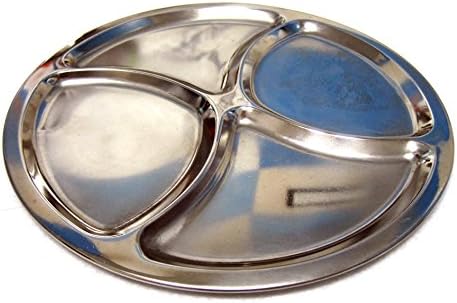 New Small 4 Divided Stainless Steel Round Food Tray Diet Food Control Snack Tray
