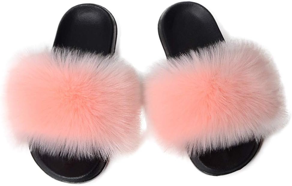 YYFURR Women's Fur Slide Slipper Sandal with Soft Furry Faux Fox Fur Lovely House Outdoor Slippers for Ladies Multicolor