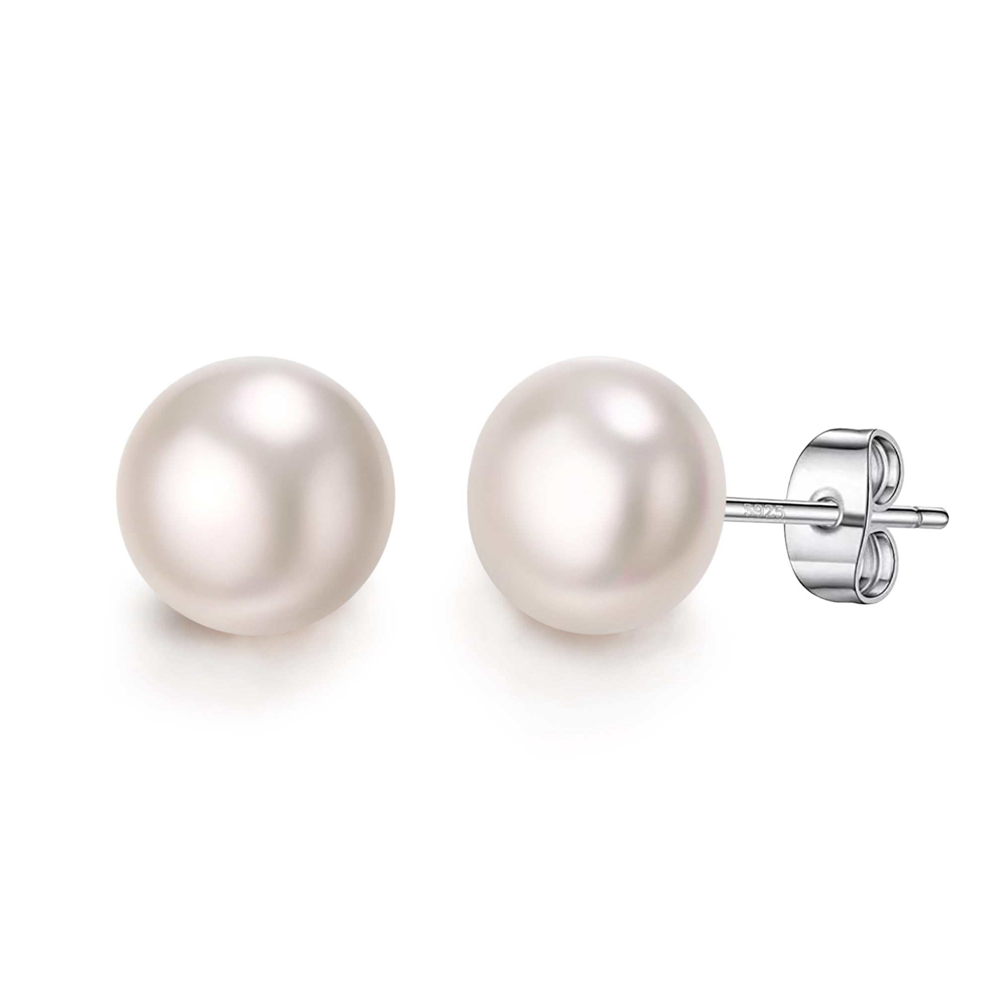 Pearl Earrings 10mm Cream Freshwater Cultured Pearl Stud Earrings for Women, 925 Sterling Silver