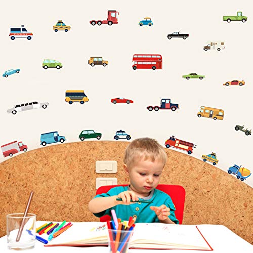 IARTTOP Cartoon Transports Vehicles Wall Decal, Colorful Kids Educational Transportation Wall Sticker for Nursery Playroom Decoration, Traffic Cars Theme Boys Bedroom Wall Art