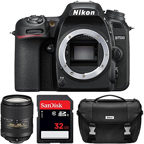 Nikon D7500 Wi-Fi 4K Digital SLR Camera with 18-300mm VR DX Lens, Case & 32GB Card + Flash + Battery & Charger + Tripod + Strap + 3 Filters Kit