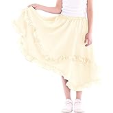 WELAKEN Girls Long Skirts Elastic Waist Twirl-Ready Flowy Ruffle Maxi Skirt with Pockets