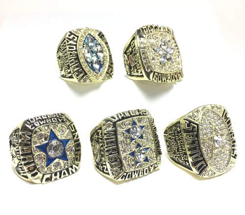 Custom Rings Dallas Cowboys Super Bowl 5 Ring Set 1971 VI, 1977 XII, 1992 XXVII, 1993 XXVIII, 1995 XXX (11)