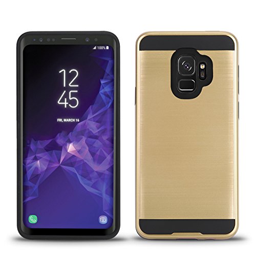 Samsung Galaxy S9 Phone CASE Brushed Shockproof Defender Cover - We3dcell Metal Texture Slim Hybrid Hard Protective Shock Resistant Phone Slim Armor S9 Brushed (Gold)