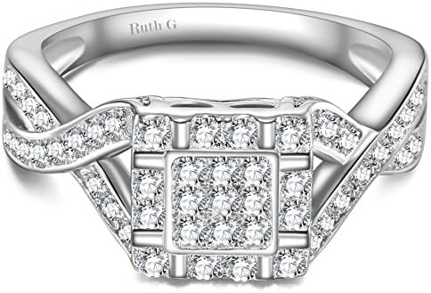 Ruth G Platinum-Plated Sterling Silver Square Round Cut Cubic Zirconia Eternity Engagement Ring