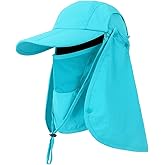Foldable Sun Cap, Fishing Hats, UPF 50+ Protection Caps with Face Mask Neck Flap