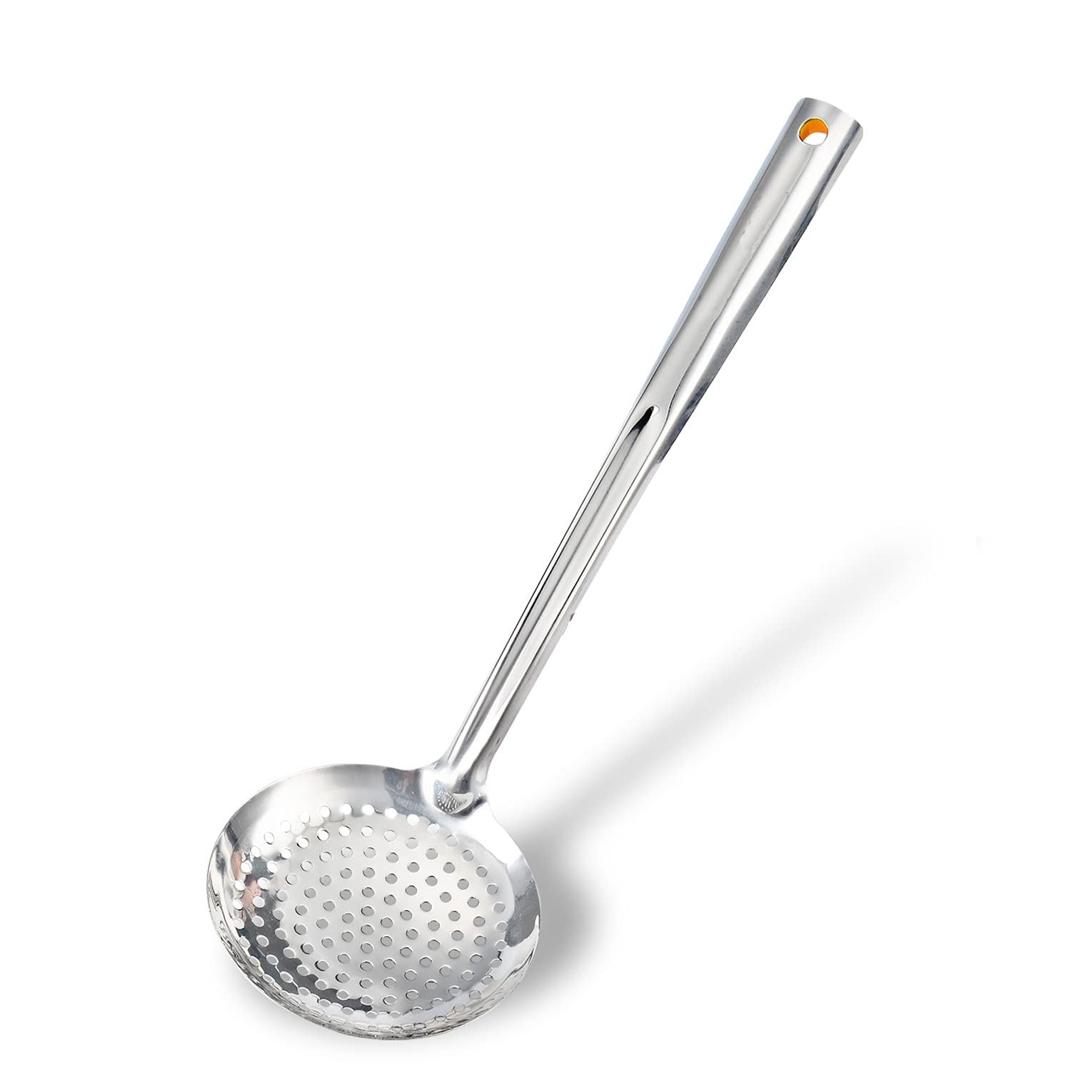 TENTA KITCHEN Dia 16CM One-Piece Stainless Steel Skimmer/Slotted Spoon/Strainer Ladle With ABS Plastic Heat Resistant Handle