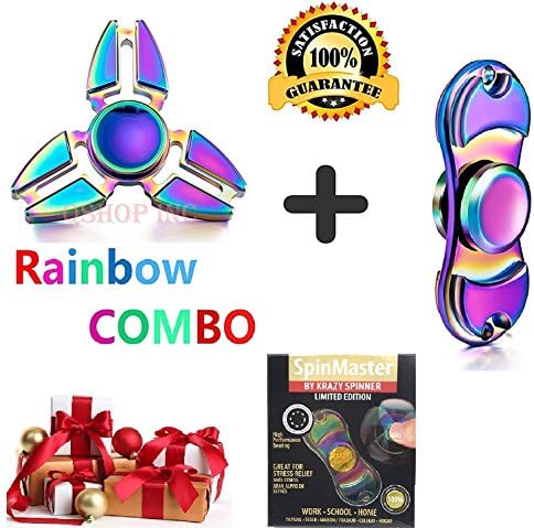 Fidget Spinner Rainbow Metal Fidget Spinner Hand Spinner EDC Fidget Toy Stress Reducer Perfect for ADHD EDC Hand Killing Time Guarantee 2-5 min SpinTime 2 PACK Holiday Gift