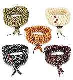 FIBO STEEL 4-5 Pcs 8MM Wood Beaded Bracelet for Men Women Necklace Buddhist Beads Elastic