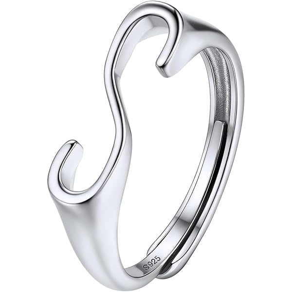 American Diamond S Letter Silver Rings For Girls Heart Beats - Main Image