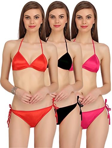 WomenโS Girls Satin Nylon Spandex Sexy Bra Sexy Panty,Non Padded Bikini Swimwear Lingerie Set,WomenโS Girls Ladies Undergarments,Sexy Lingerie Beach Innerwear for Women Girls Ladies