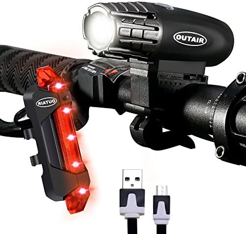 Outair USB Rechargeable Bike Light Set Powerful Lumens Bicycle Light Front And Rear For Kids Men Women Road Cycling Safety Flashlight