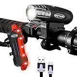 Outair USB Rechargeable Bike Light Set Powerful Lumens Bicycle Light Front and Rear for Kids Men Women Road Cycling Safety Flashlight