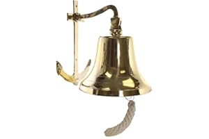 Bell Ship 07" Nautical Solid Brass with Anchor Wall Mount – Brass Polished Finish – Maritime Décor, Boat & Ship Bell for Home
