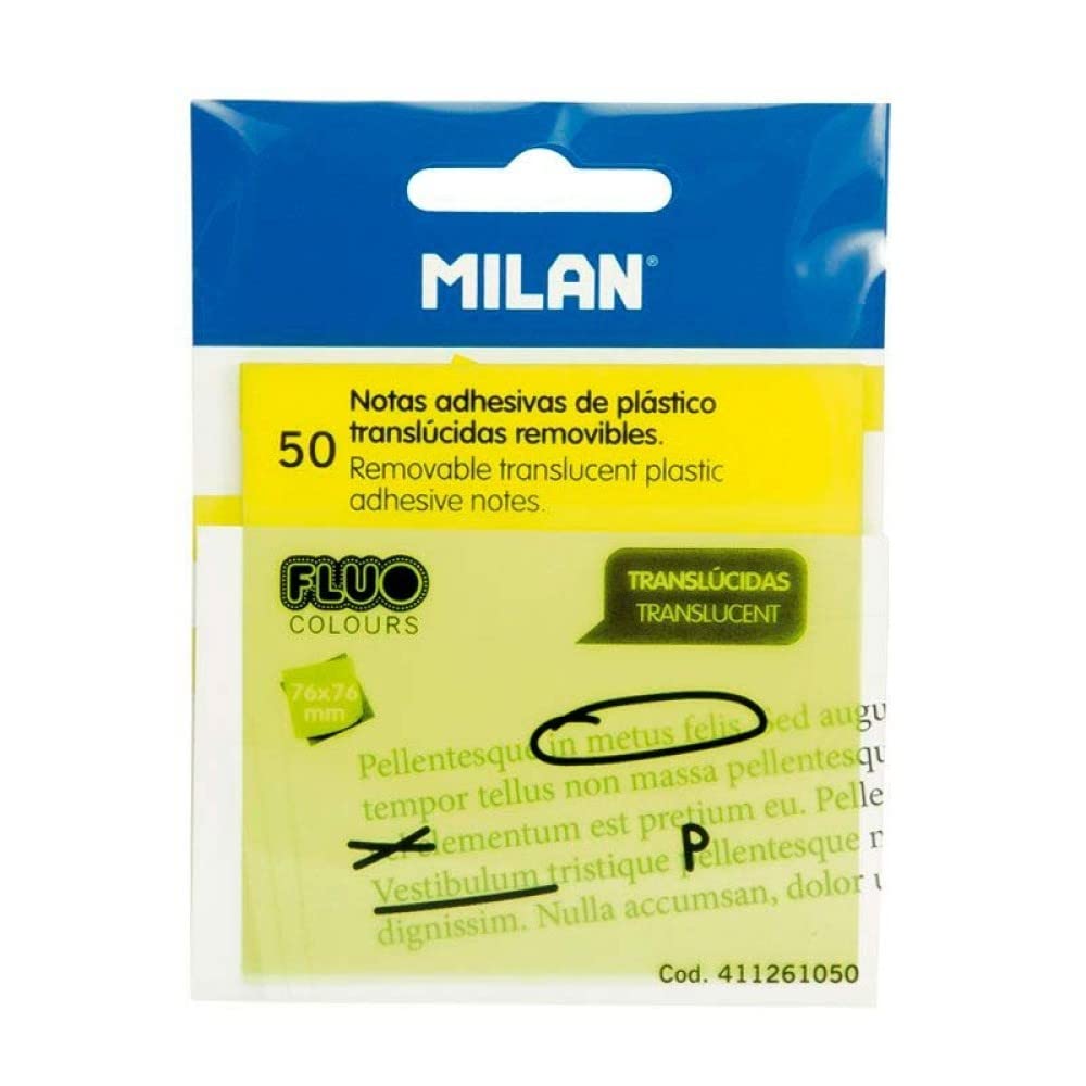 Milan 411261050 – Removable Sticky Notes, Translucent Yellow, Fluorescent