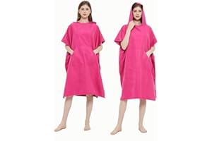 CAREWORX Surf Beach Poncho Wetsuit Changing Towel Bath Robe with Hood for Surfing Swimming Bathing Adults Men Women -One Size Fit All (Pink with Pocket)