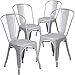 Flash Furniture Luke Commercial Grade 4 Pack Silver Metal Indoor-Outdoor Stackable Chair