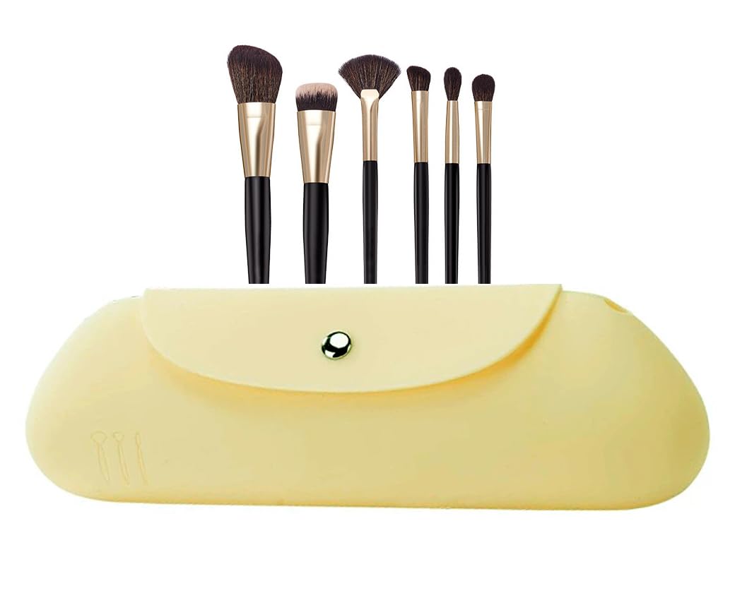 Entonic Silicone Makeup Brush Holder Makeup Bag Cosmetic Travel Bag Waterproof Make up Organizer Portable Brushes Case Toiletry Pouch Anti-Fall Out Magnetic Closure Purse Bag (Yellow)