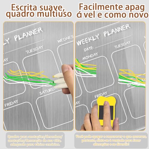 Planner Mensal, Quadro Planner, 40x30CM, Set de 2 com 6 Canetas Planner Mensal, Quadro Organizador de Tarefas, Calendários Magnético Acrílico para Geladeira, Planejamento Mensal