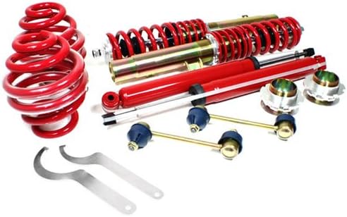 RSK Street Adjustable Coilover Kit - BMW E46 3-Series 2DR Coupe/Convertible &amp; 4DR Sedan/Wagon (323Ci 325Ci 328Ci 330Ci 323i 325i 328i 330i) - Red (1999 2000 2001 2002 2003 2004 2005 2006)