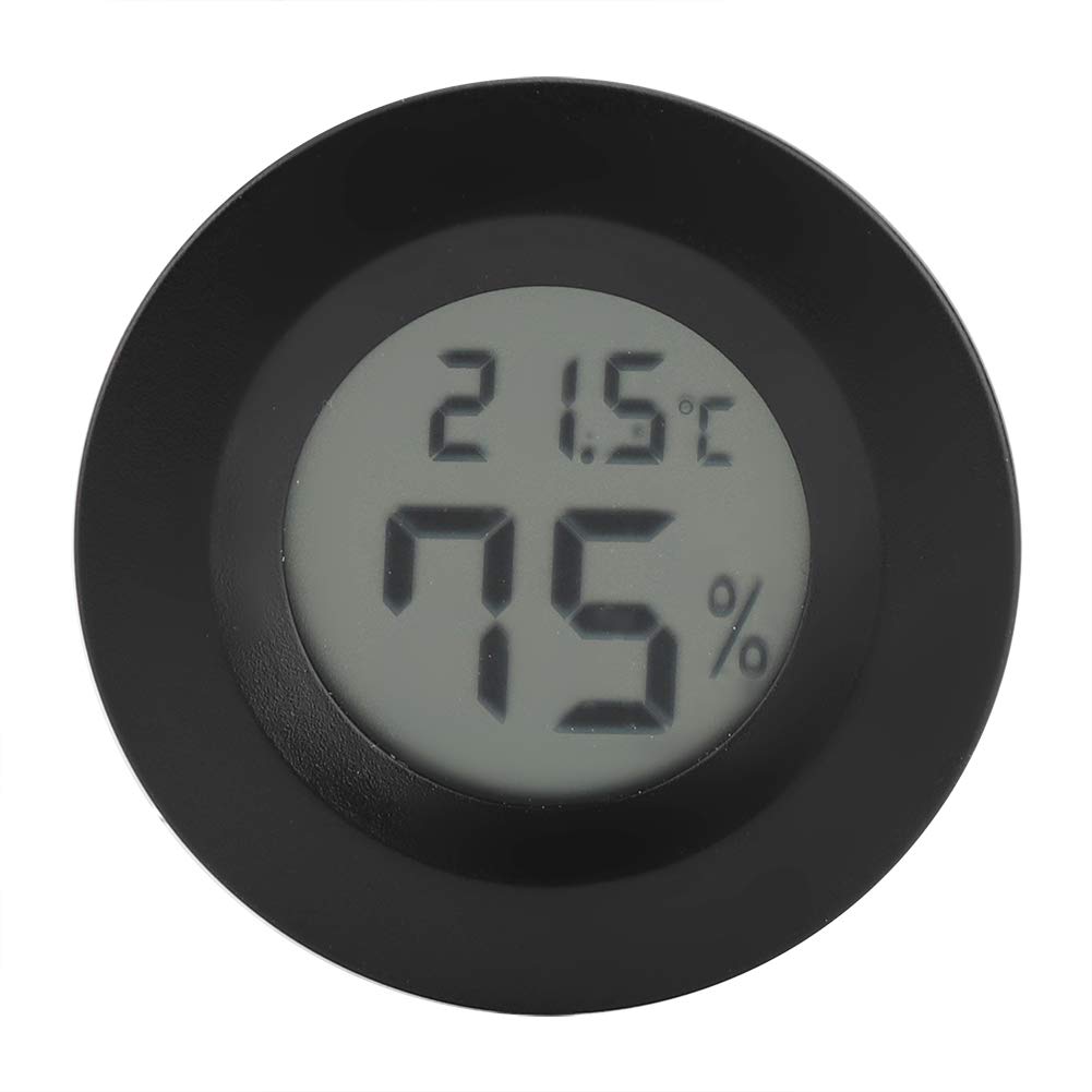 Mini Thermometer Round Shape Temperature Digital LCD Monitor Indoor Room Round Humidity Temperature Gauge for Humidors Home Greenhouse Babyroom Reptile Incubator (black)