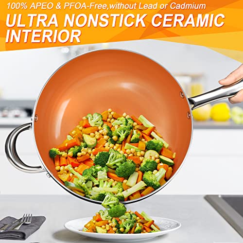 MICHELANGELO 5 Quart Nonstick Woks and Stir Fry Pans With Lid, Frying