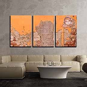 3 Piece Canvas Wall Art - Painting on Old Weathered Brick Wall - Modern Home Art Stretched and Framed Ready to Hang - 16"x24"x3 Panels