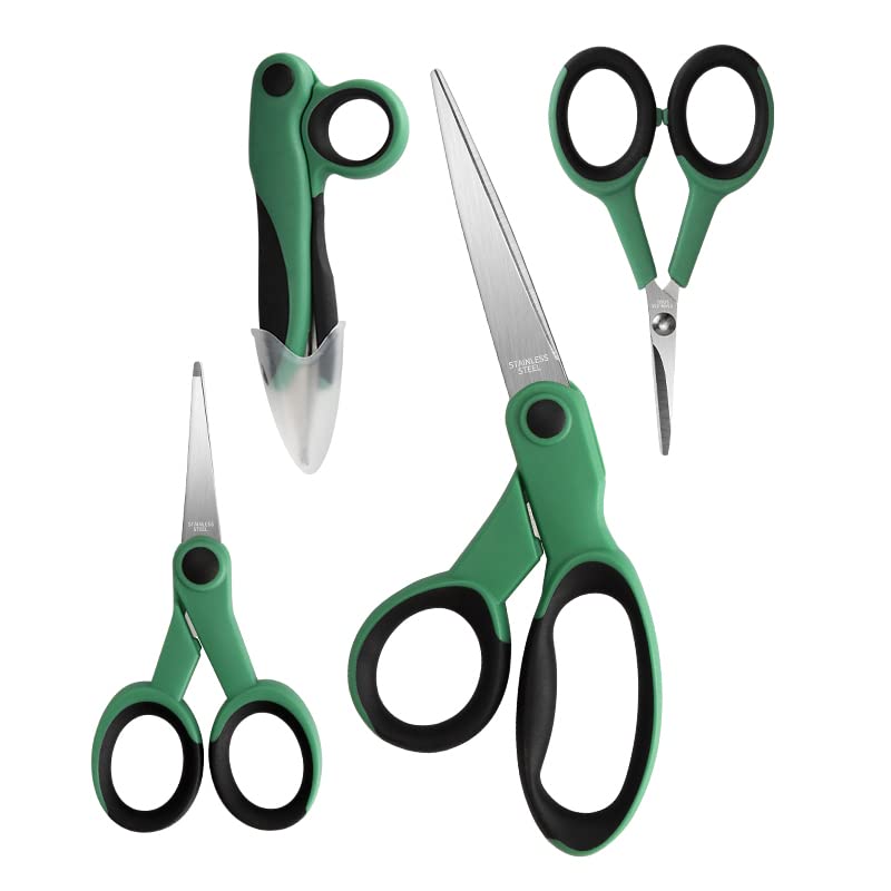 Pack with 4 Scissors, Sewing Scissors, Craft Scissors, Different Colors and Measurements, Stainless Steel Scissors, Fabric Cutting Scissors, Multipurpose Scissors, (Green)