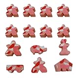 Pink Camo Set of 14 Carcassonne Meeples (8 Meeples, 1 MegaMeeple, 1 Builder, 1 Pig, 1 Mayor, 1 Cart, 1 Barn)