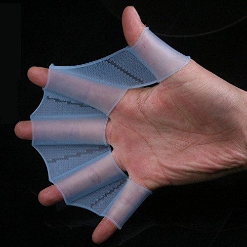 Bonlting Blue 1 Pair Swimming Fins Flippers HydraHand Frog Swim Gloves Silicone Hand Paddles Swim Palm Finger - Kids Men Women Training - L Size