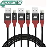 BYZ Lightning Cable 6ft/1.8m iPhone Charger Nylon Braided USB cable Sync &amp; Charging Cord for iphone X Phone 8/8Plus iPhone 7 Plus 7 6S 6 Plus SE 5S, iPad 2 3 4 Mini, iPad Pro Air, iPod-3 PACK