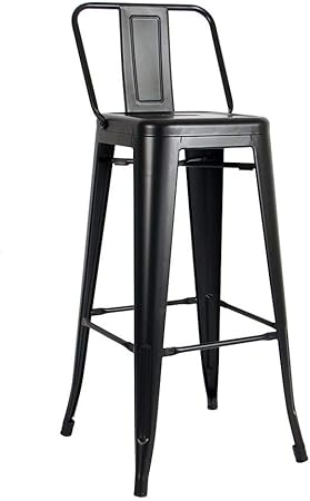 Kosmi Tabouret De Bar En Metal Noir Mat Avec Petit Dossier Chaise De Bar Tabouret Metal Hauteur 76cm Parfait Pour Table De 100 Cm Et Plus Amazon Fr Cuisine Maison