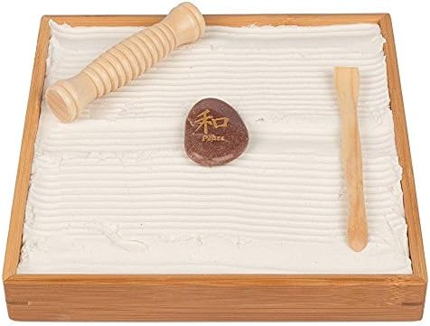 Desktop Zen Garden - Unique Play Sand For Shape Building And Relaxation - With Rake And Roller (10" by 10")