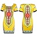 Orangesky Women Traditional African Print Dashiki Bodycon Short Sleeve Dress (L, Yellow)
