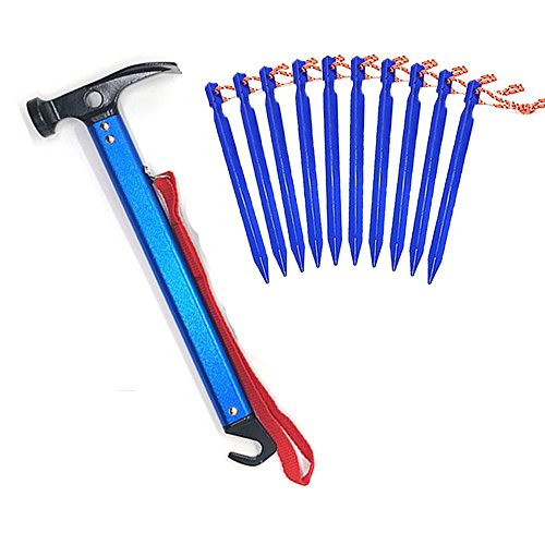function & ultralight Aluminum Camping Hammer Hammer Stake Puller With 10 Tent Nails for outdoor camping climbing blue - Thumbnail 7