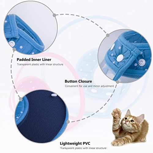 PETBABA Cat Cone Collar in Recovery, Clear Elizabethan Not Block Vision, Soft Padded E-Collar Protect Neck, Suitable Kitten Puppy Dog Pet in Surgery Remedy Grooming - S in Blue