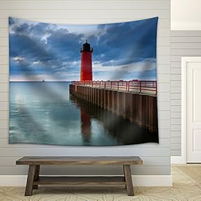 Milwaukee Lighthouse. Image of The Milwaukee Lighthouse at Sunrise. - Fabric Wall Tapestry Home Decor - 51x60 inches
