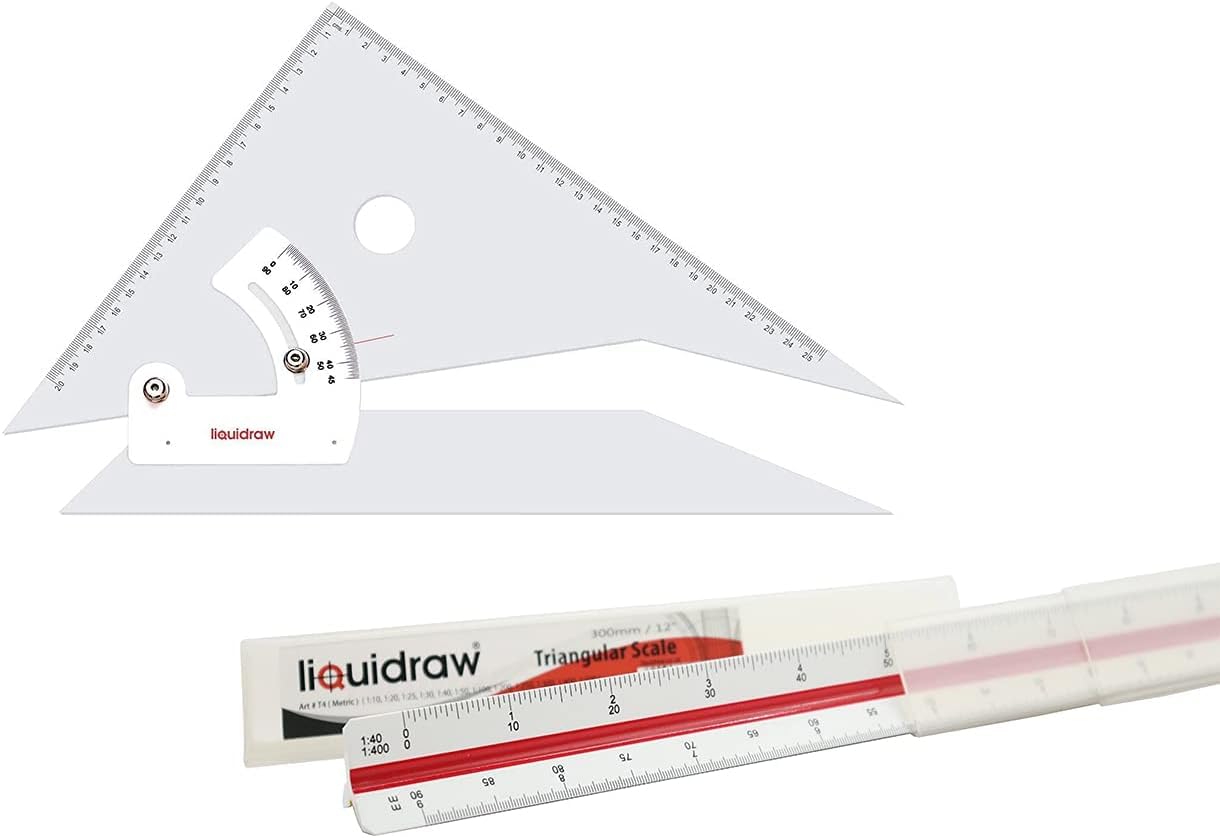 Liquidraw Adjustable Set Square 30 cm & Triangular Scale Ruler 30 cm Set of 2 | Durable & Long Lasting | Great for DIY & Professional Use | Suitable for Architecture, Drawing, Carpentry & Woodworking