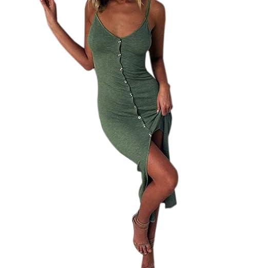 Kleid Damen Kolylong® Frauen Reizvoller V-Ausschnitt Ärmelloses Kleid Lang Elegant Split Maxi Kleid Stretch Strandkleid Cockt