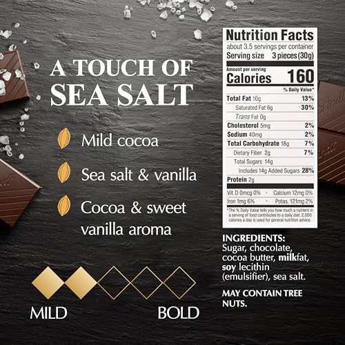 LINDT EXCELLENCE SEA SALT DARK CHOCOLATE CANDY BAR, DARK CHOCOLATE WITH A TOUCH OF SEA SALT, 3.5 OZ. BAR