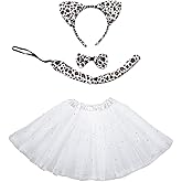 Weahre 4pcs Halloween Leopard Cheetah Costume Set Tutu Skirt + Bowtie + Headband + Tail Dress Up Costumes for Halloween Christmas Animal Cosplay Birthday Party Favors Performance