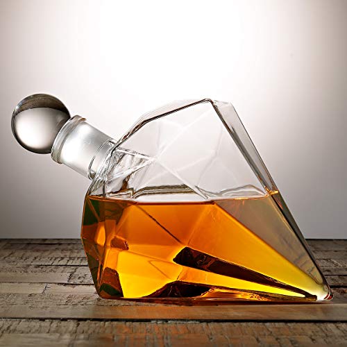 Diamant Whiskey Dekanter mit 1000 ml, bleifreiem Glas Design-Karaffe mit Holzständer - Glass Stopper, dekorative Bar, Männer Geburtstagsgeschenk - Scotch, Bourbon – Bild 3