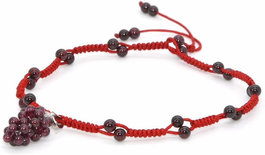 FasportHandmade red String Anklet with Red Garnet Beads Adjustable Size Good for Prosperity and Success