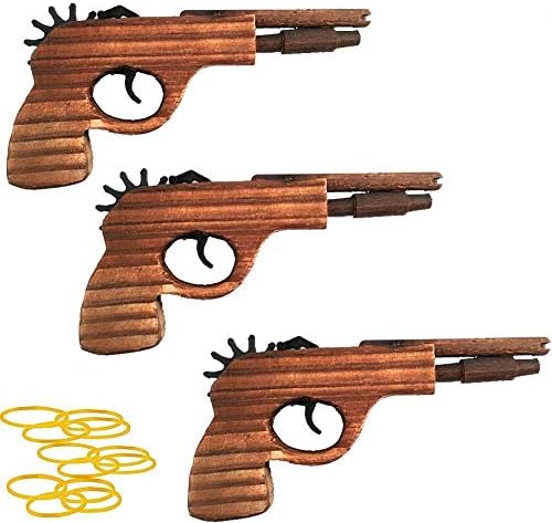 Ymkf Sqqr Quality wood & handmade rubber band gun set wooden toy pistol,targets Indoor outdoor games pretend play, kids ages 5+